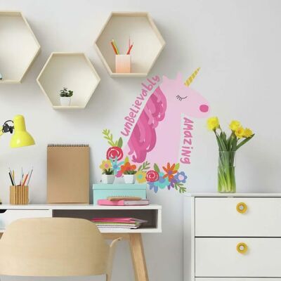 Autocollant Murale Licorne York Wallcoverings avec Fleurs - Publicité Autocollant Murale Licorne York Wallcoverings avec Fleurs - Publicité