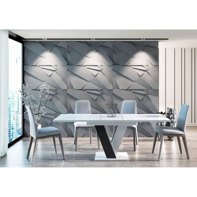 MASSI - Table à manger extensible - Blanc et Noir laqué - 160 cm - Table à manger - Publicité MASSI - Table à manger extensible - Blanc et Noir laqué - 160 cm - Table à manger - Publicité