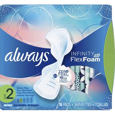 Always Brand FlexFoam Pads Size 2 - Feminine Pads Heavy Flow, Unscented, Winged Always Brand FlexFoam Pads Size 2 - Feminine Pads Heavy Flow, Unscented, Winged
