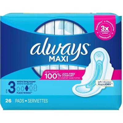 Always Size 3 Extra Long Maxi Pads Unscented - Sanitary Pads Always Size 3 Extra Long Maxi Pads Unscented - Sanitary Pads
