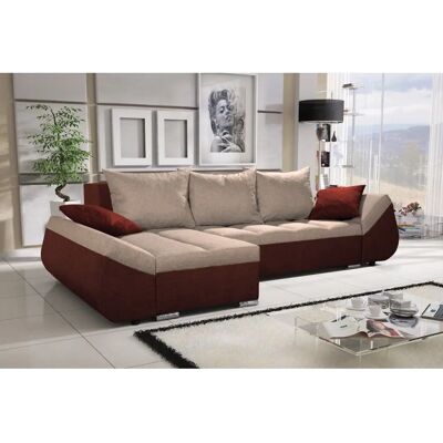 Fun Moebel - KLEO - Braun-Beige - Ottomane Links - Schlafsofa Fun Moebel - KLEO - Braun-Beige - Ottomane Links - Schlafsofa