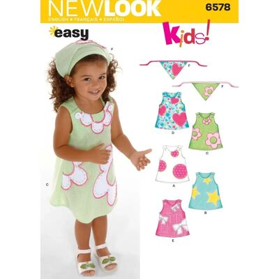 Modello 6578 New Look Scheda di cucito per vestito per bambini multicolore Modello 6578 New Look Scheda di cucito per vestito per bambini multicolore