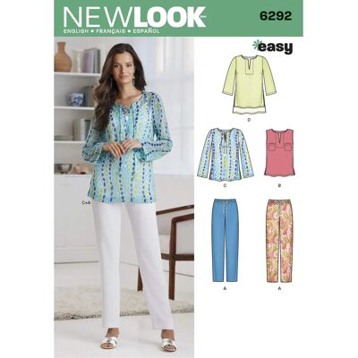 Patron de couture New Look 6292 Tunique ou Top et Pantalons - Taille A - Publicité Patron de couture New Look 6292 Tunique ou Top et Pantalons - Taille A - Publicité