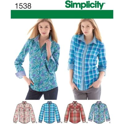 Modèle de couture Simplicity S1538 - Chemise, Mise à jour classique - Publicité Modèle de couture Simplicity S1538 - Chemise, Mise à jour classique - Publicité