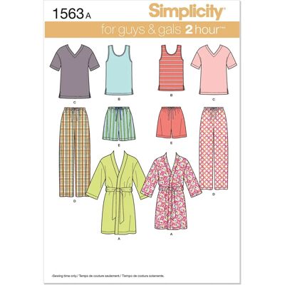Simplicity 1563 Enkel pyjamasmönster för tonåringar, män och kvinnor Simplicity 1563 Enkel pyjamasmönster för tonåringar, män och kvinnor