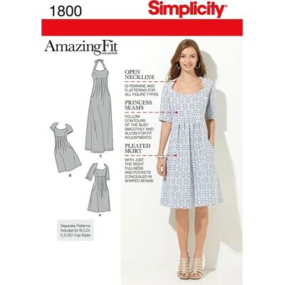 Patron de robe femmes et grandes tailles - Simplicity 1800 Patron de robe femmes et grandes tailles - Simplicity 1800