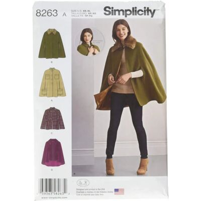 Patron Simplicity S8263 - Capes et Capelets - XS à XL Patron Simplicity S8263 - Capes et Capelets - XS à XL