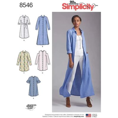 Simplicity Damernas Skjortklänning Mönster - 8546 Simplicity Damernas Skjortklänning Mönster - 8546