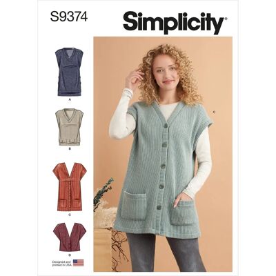 Simplicity S9374 V-neck Knit Vest Pattern - Sewing Pattern Simplicity S9374 V-neck Knit Vest Pattern - Sewing Pattern