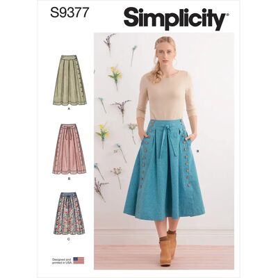 Patron de couture Simplicity pour jupe évasée - Deux longueurs et options de boutons - Publicité Patron de couture Simplicity pour jupe évasée - Deux longueurs et options de boutons - Publicité