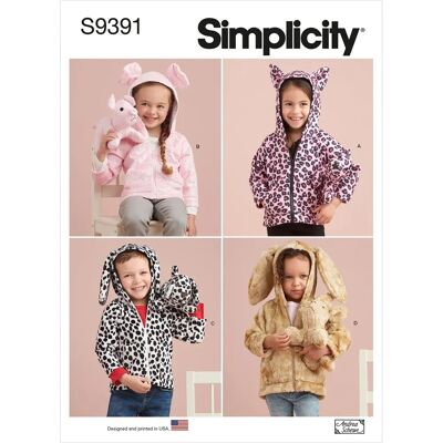 Simplicity S9391 naai- patroon voor plush dieren en capuchonjacks Simplicity S9391 naai- patroon voor plush dieren en capuchonjacks