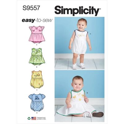 Patron de couture Simplicity S9557 - Barboteuse bébé - Publicité Patron de couture Simplicity S9557 - Barboteuse bébé - Publicité