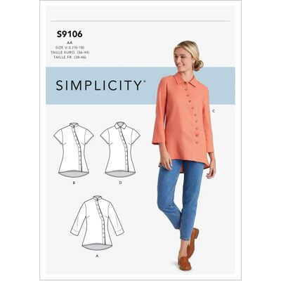 Simplicity S9106 Women's Button Front Shirt Sewing Pattern - Dressmaking Simplicity S9106 Women's Button Front Shirt Sewing Pattern - Dressmaking