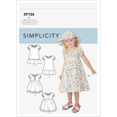 Patron de couture Simplicity S9126AA Robe et Chapeau Enfants - Publicité Patron de couture Simplicity S9126AA Robe et Chapeau Enfants - Publicité