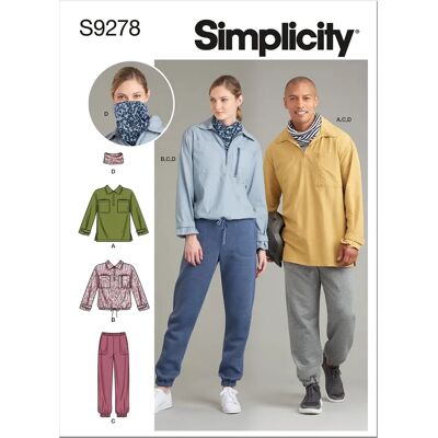 Patron de couture unisexe Simplicity S9278 - Haut & Pantalon Patron de couture unisexe Simplicity S9278 - Haut & Pantalon