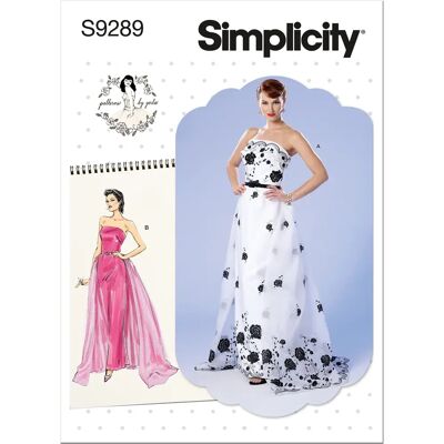 Modèle de robe Simplicity S9289 - Sans bretelles, ajustée, avec impression de bordure Modèle de robe Simplicity S9289 - Sans bretelles, ajustée, avec impression de bordure