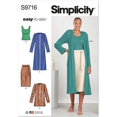 Simplicity 9716 Patron pour Tops, Cardigans, Vestes, Jupes Simplicity 9716 Patron pour Tops, Cardigans, Vestes, Jupes