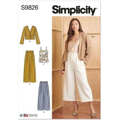 Simplicity S9826 Kvinnors SyMönster - Byxor, Top, Cardigan Simplicity S9826 Kvinnors SyMönster - Byxor, Top, Cardigan