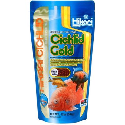 Hikari Cichlid Gold Aquarium Fish Food - Zinkende Mini Pellets - 342g Hikari Cichlid Gold Aquarium Fish Food - Zinkende Mini Pellets - 342g