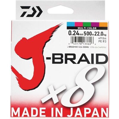Daiwa J-Braid X8 500m - 0,42mm Multicolore - Ligne de Pêche Braidée - Publicité Daiwa J-Braid X8 500m - 0,42mm Multicolore - Ligne de Pêche Braidée - Publicité