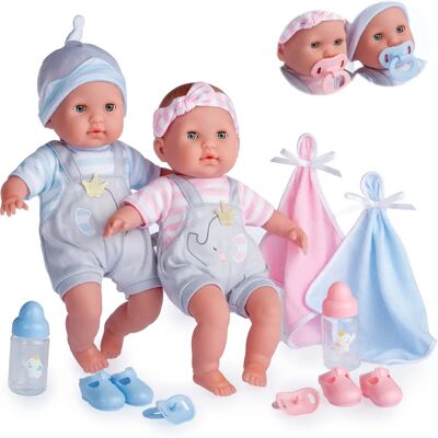 Lumea lui Andrei Ensemble de Jouets Bébé Jumeaux 38cm Corps Souple Couverture & Sucette Lumea lui Andrei Ensemble de Jouets Bébé Jumeaux 38cm Corps Souple Couverture & Sucette