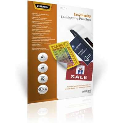 Fellowes 5601801 Admire A3 80Mic Pochettes adhésives pour plastification - Pochettes laminées Fellowes 5601801 Admire A3 80Mic Pochettes adhésives pour plastification - Pochettes laminées