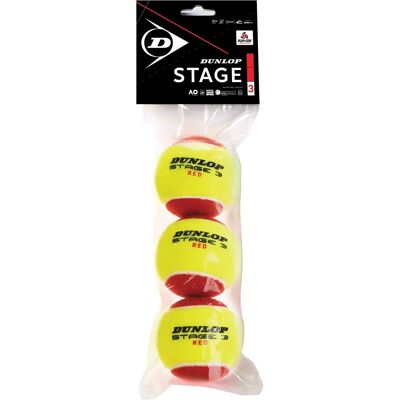 Bola de tênis Dunlop Sports Stage 3 Pacote com 3 Vermelho/Amarelo - Bola de tênis Bola de tênis Dunlop Sports Stage 3 Pacote com 3 Vermelho/Amarelo - Bola de tênis