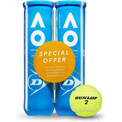 Ballons de tennis Dunlop Australian Open - Bipack 2 tubes 4 balles - Publicité Ballons de tennis Dunlop Australian Open - Bipack 2 tubes 4 balles - Publicité