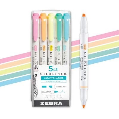 Zebra 5 darabos fluoreszkáló kettős végű szövegkiemelő készlet Zebra 5 darabos fluoreszkáló kettős végű szövegkiemelő készlet
