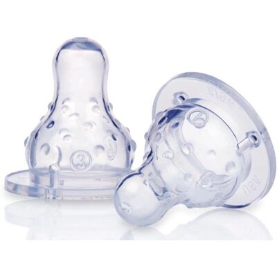 Tétine de biberon Nuby ID0024 - Silicone - Col en standard - 3 vitesses - Dès 0 mois - Lot de 2 Tétine de biberon Nuby ID0024 - Silicone - Col en standard - 3 vitesses - Dès 0 mois - Lot de 2