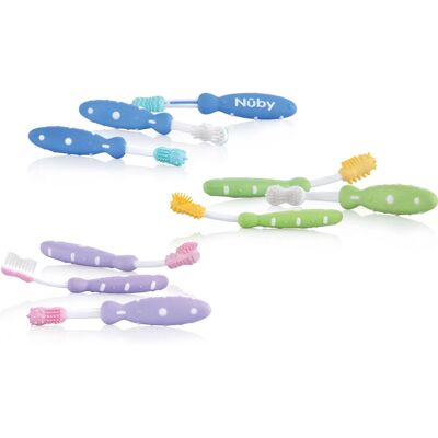 Set di spazzolini per bambini Nuby - Pulitore gengive in gomma, Massaggiagengive, Spazzolino reale Set di spazzolini per bambini Nuby - Pulitore gengive in gomma, Massaggiagengive, Spazzolino reale