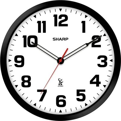 SHARP - Atomic Analog Wall Clock - Black - 12in - Clock SHARP - Atomic Analog Wall Clock - Black - 12in - Clock