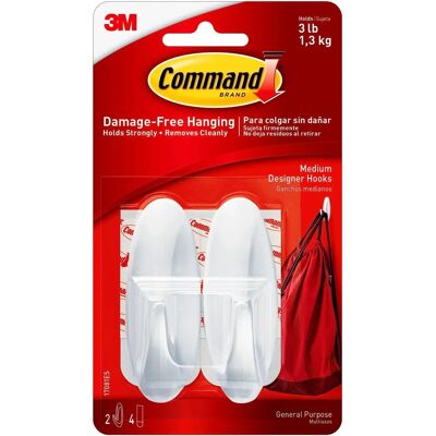 Crochets Medium Blanc Command Sans Dommages - Crochets - Publicité Crochets Medium Blanc Command Sans Dommages - Crochets - Publicité