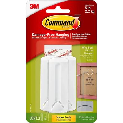 3M Command White Wire-Backed Picture Hangers - 3 Hooks & 6 Strips 3M Command White Wire-Backed Picture Hangers - 3 Hooks & 6 Strips