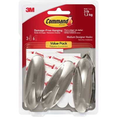 3M - 247073 - Brushed Nickel - Medium - Hook 3M - 247073 - Brushed Nickel - Medium - Hook