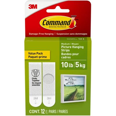 3M Command White Picture Hanging Strips - Pack of 12 3M Command White Picture Hanging Strips - Pack of 12