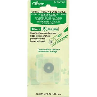 Lâminas de reposição para cortadores rotativos Clover - 18mm - Pacote com 5 Lâminas de reposição para cortadores rotativos Clover - 18mm - Pacote com 5