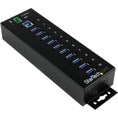 StarTech.com 10-Port Industrial USB 3.0 Hub - Metal, 7-24V, Surge Protection - Wall Mount - 5Gbps StarTech.com 10-Port Industrial USB 3.0 Hub - Metal, 7-24V, Surge Protection - Wall Mount - 5Gbps