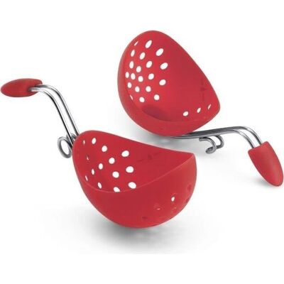 Cuisipro Poêleur à œufs en acier inoxydable - 2 pièces, Silicone rouge - Publicité Cuisipro Poêleur à œufs en acier inoxydable - 2 pièces, Silicone rouge - Publicité