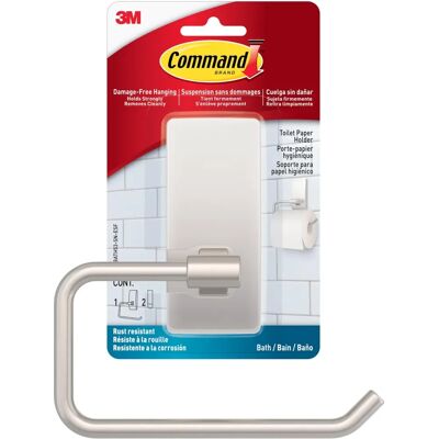 3M Command Satin Nickel Water Resistant Toilet Paper Holder 3M Command Satin Nickel Water Resistant Toilet Paper Holder