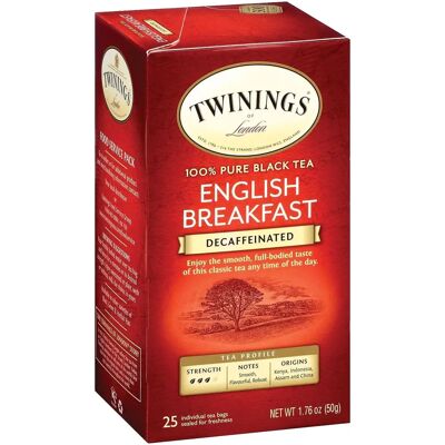 Twinings - English Breakfast - Décaféiné - 25 Sachets de thé - Thé - Publicité Twinings - English Breakfast - Décaféiné - 25 Sachets de thé - Thé - Publicité