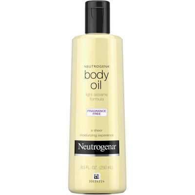 Huile pour le corps Neutrogena - Formule légère au sésame - Sans parfum - 8.5 oz - Publicité Huile pour le corps Neutrogena - Formule légère au sésame - Sans parfum - 8.5 oz - Publicité