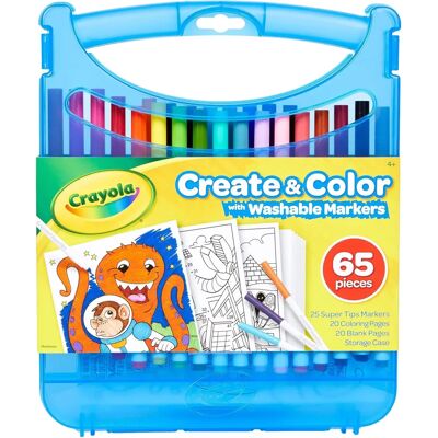 Crayola Create And Colour Super Tips Washable Markers - Markers Set of 65 with Coloring Sheets Crayola Create And Colour Super Tips Washable Markers - Markers Set of 65 with Coloring Sheets