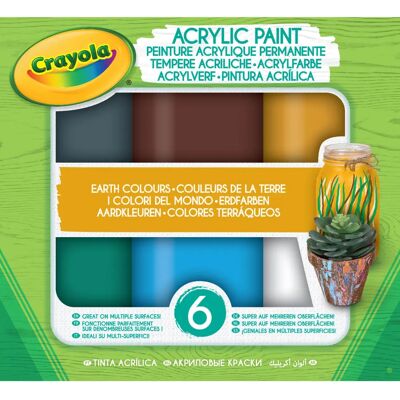 Crayola 54-4411 - 6 Peintures Acryliques - Couleurs de la Terre - Peinture - Publicité Crayola 54-4411 - 6 Peintures Acryliques - Couleurs de la Terre - Peinture - Publicité
