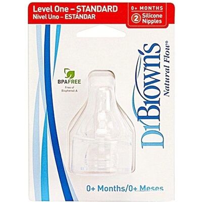 Dr. Brown's Natural Flow Narrow Silicone Nipples - Level 1 - 0m+ - 2 Count Dr. Brown's Natural Flow Narrow Silicone Nipples - Level 1 - 0m+ - 2 Count