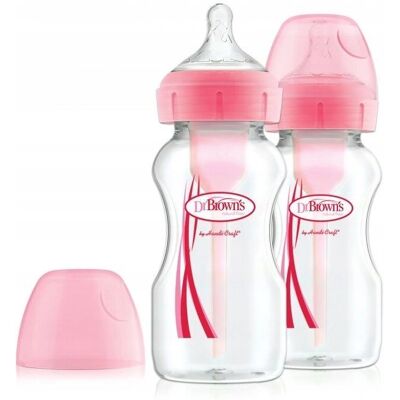 Dr.Brown's Bredd Hals Babyflaska med Anti-kolik Ventil - 2x270ml Rosa Dr.Brown's Bredd Hals Babyflaska med Anti-kolik Ventil - 2x270ml Rosa