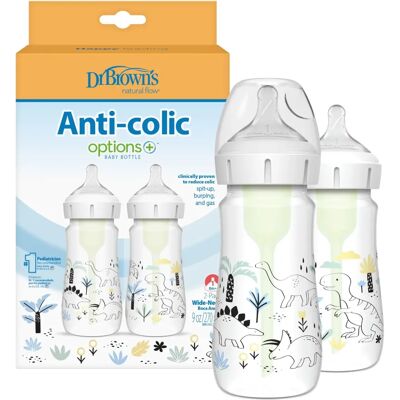 Dr Brown's Options+ Wide-Neck Babyfles - Dinosaurie-Design - Babyfles Dr Brown's Options+ Wide-Neck Babyfles - Dinosaurie-Design - Babyfles