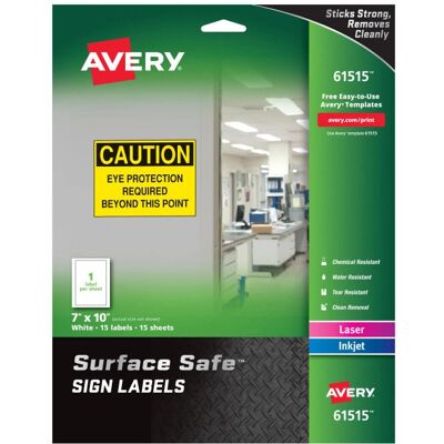 Avery 61515 Vita avtagbara etiketter - Rektangel, 7x10 tum Avery 61515 Vita avtagbara etiketter - Rektangel, 7x10 tum