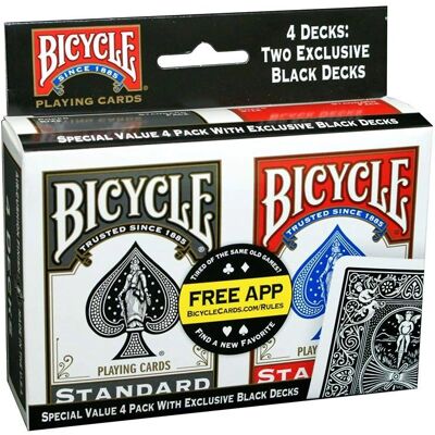 Karty Bicycle Index Standard 4 sztuki czarno-czerwone - Zestaw 4 talii z czarnymi i czerwonymi kartami Karty Bicycle Index Standard 4 sztuki czarno-czerwone - Zestaw 4 talii z czarnymi i czerwonymi kartami