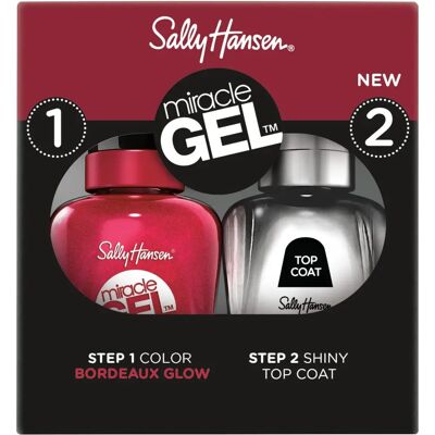 Sally Hansen Miracle Gel Bordeaux Glow Duo Nail Polish & Topcoat - Nail Polish Set Sally Hansen Miracle Gel Bordeaux Glow Duo Nail Polish & Topcoat - Nail Polish Set